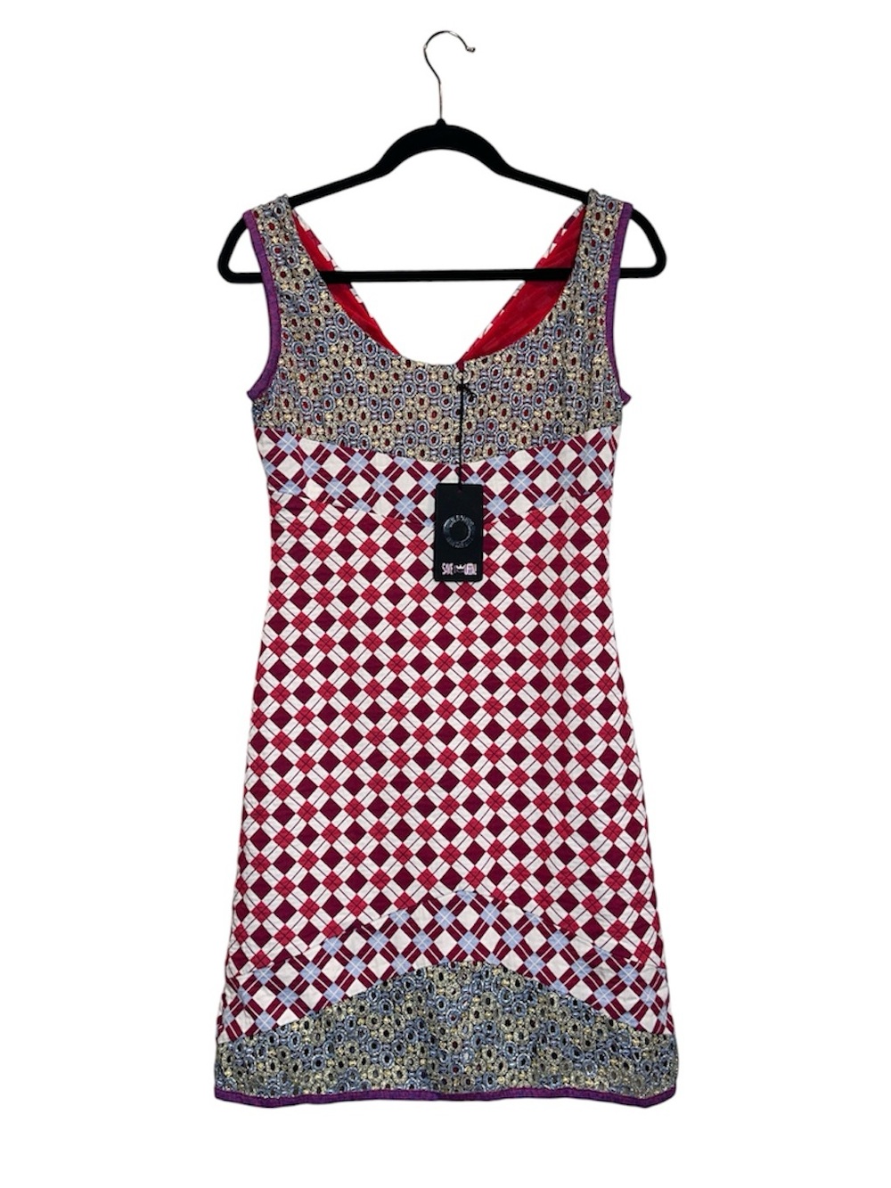 Save The Queen Red & White Geometric Sleeveless Dress